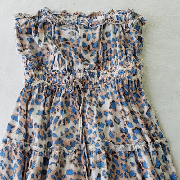 Source Unknown Dresses & Skirts - Strapless sun dress with a blue and tan animal print  Size Small